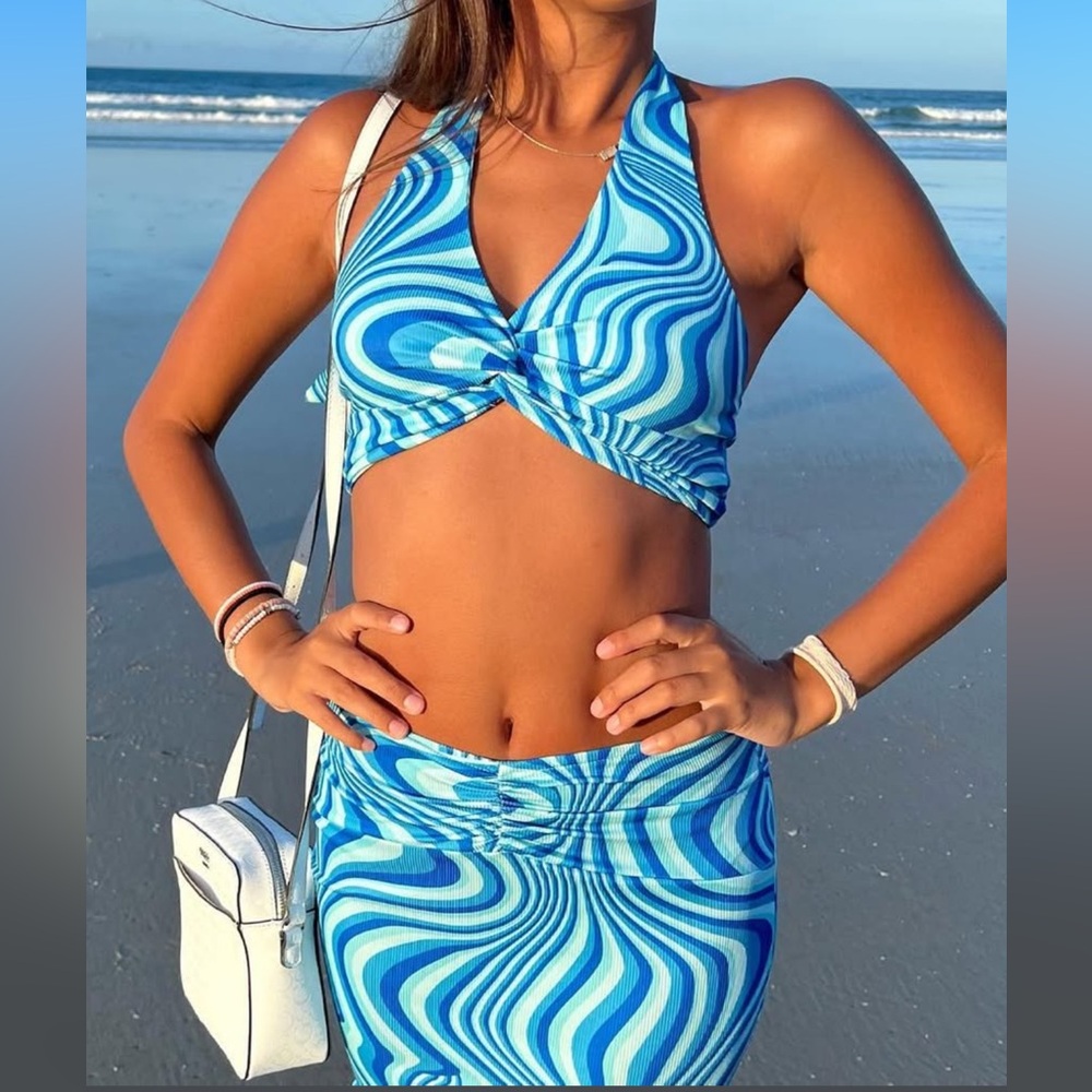 Princess Polly Blue and White Swirl Bikini